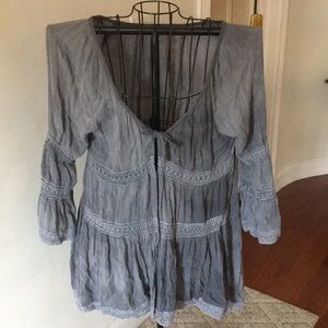 Grey ombré tied cardigan with crocheted detail